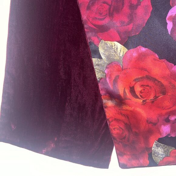 Red Rose & Burgundy Velvet Women's Scarf  Romantic Old World Style 55L X 10 1/4W - Picture 8 of 16